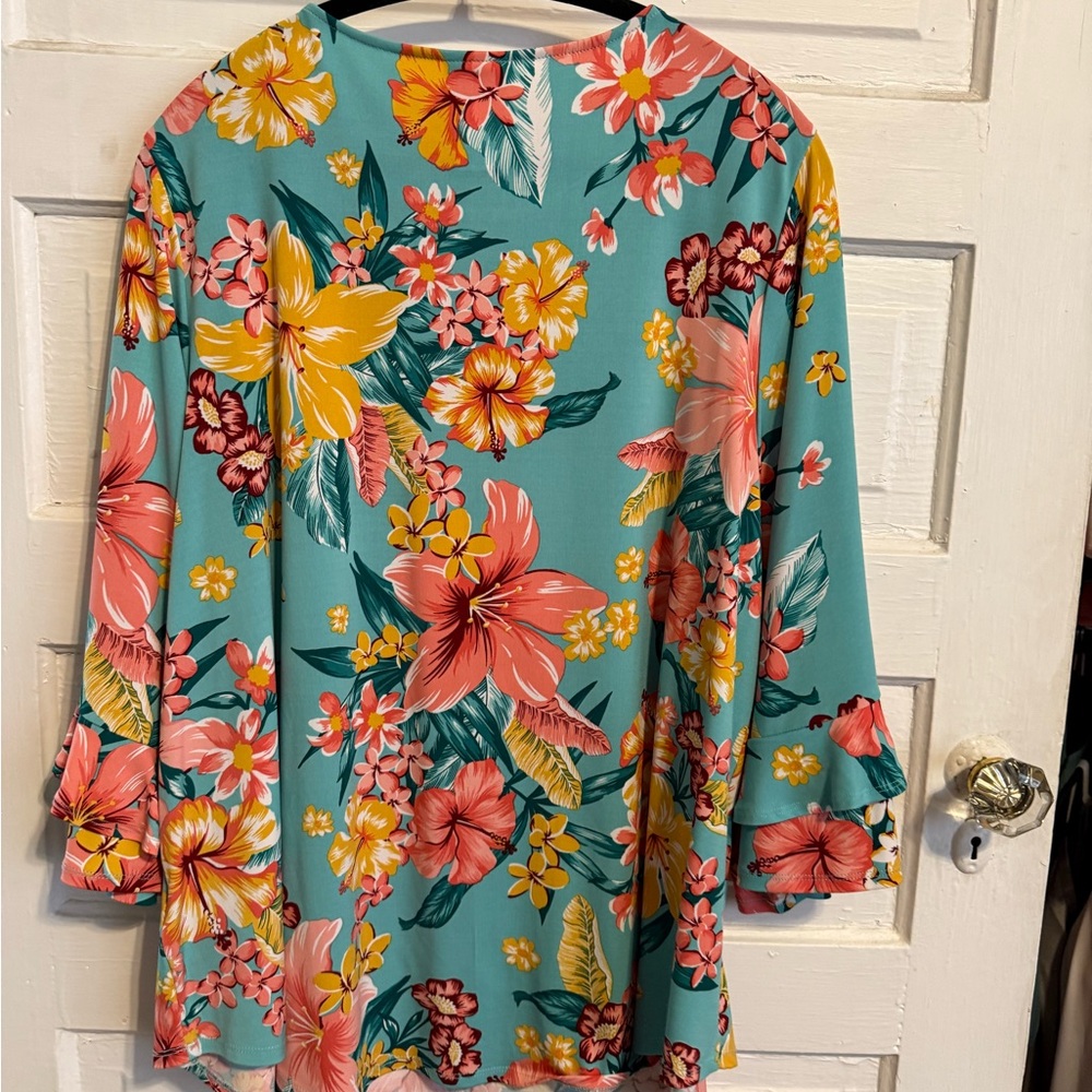 Ruby Rd. Floral Women's Top - Teal and Multicolor
